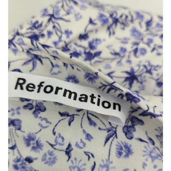 New Reformation Bianka Midi Dress Womens 6 Johanna Blue Floral Pullover - Picture 7 of 9